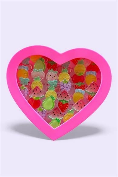 36lı Karışık Renk Meyve Figürlü Çocuk Yüzük Set