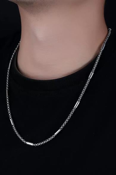 Gümüş Renk Erkek Zincir Çelik Kolye (55cm)