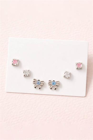 Gümüş Renk 6lı Taş Detaylı Set Küpe