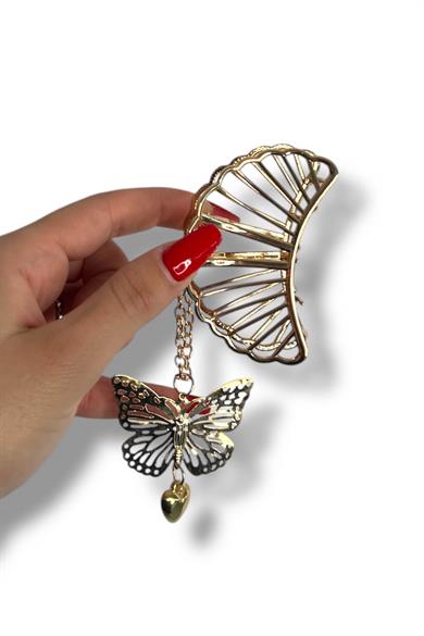 Altın Renk Kelebek Figürlü Metal Mandal Toka