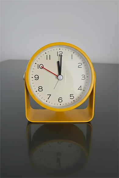 Sarı Renk Mini Dekoratif Alarmlı Yuvarlak Masa Saati
