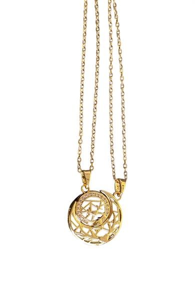 Altın Renk Ay Detaylı İkili Mıknatıslı Çelik Arkadaşlık Kolyesi