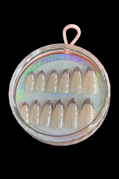 12li Krem Ve Bordo Renk Jel Görünümlü Takma Tırnak (Yapıştırıcılı)