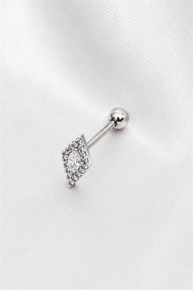 Gümüş  Renk  Taşlı Cerrahi Çelik Tragus/Kıkırdak Küpe/Piercing (Tek)