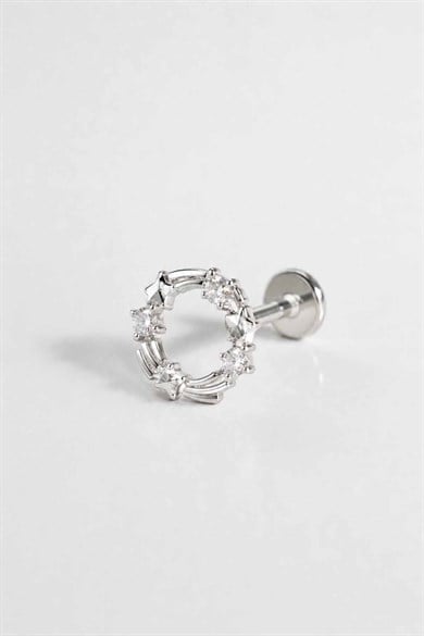 Gümüş Renk Taşlı Cerrahi Çelik Tragus/Kıkırdak Küpe/Piercing (Tek)