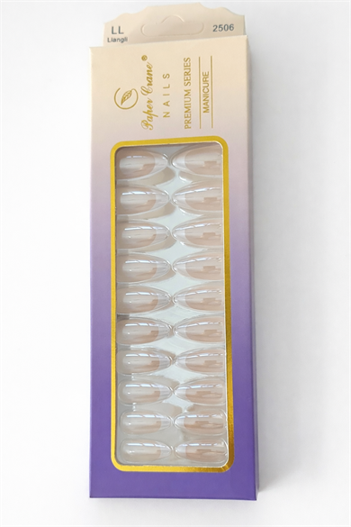 24lü Pudra Ve Beyaz Renk Jel Görünümlü Takma Tırnak (Yapıştırıcılı)