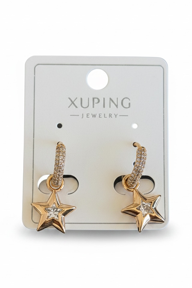Rose Gold Renk Yıldız Figürlü Taşlı Xuping Küpe (Çift)