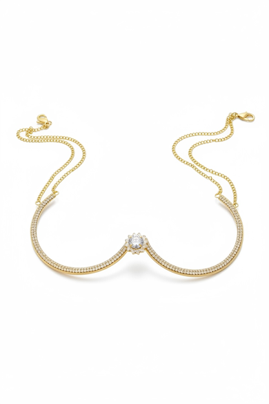 Altın Renk Taş Detaylı Tasarım Vücut Aksesuar