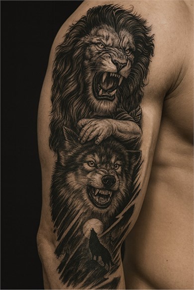 Aslan Ve Kurt Sonradan Kararan Yarı Kalıcı Geçici Dövme Tattoo  