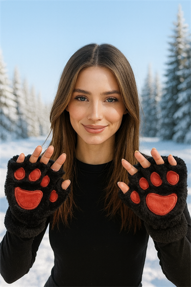 Siyah Renk Pati Figürlü Eldiven