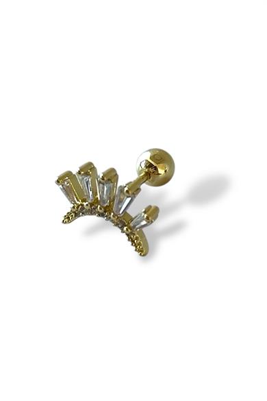 Altın Renk Taş Detaylı Çelik Tragus/Kıkırdak Küpe/Piercing (Tek)