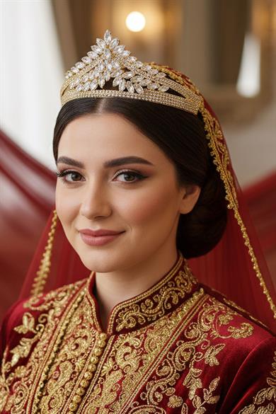 Zirkon Taşlı Gelin/Kına/Nişan/Söz Tasarım Taç