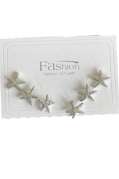 6lı Gümüş Renk Yıldız Figürlü Küpe Set