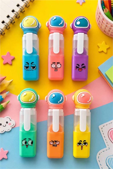 6lı Karışık Figürlü Fosforlu Kalem Set