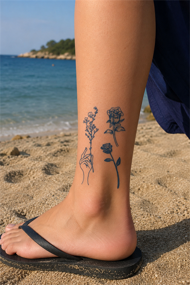 Çiçek Sonradan Kararan Yarı Kalıcı Geçici Dövme Tattoo