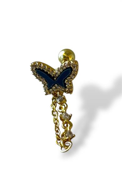 Altın Renk Kelebek Figürlü Çelik Tragus/Kıkırdak Küpe/Piercing (Tek)