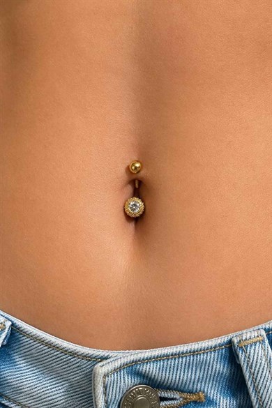 Altın Renk Taşlı Cerrahi Çelik Göbek Piercing
