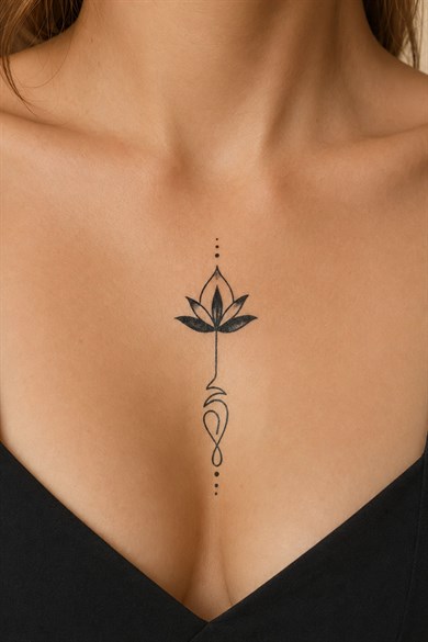 Göğüs Arası Lotus Geçici Dövme Tattoo