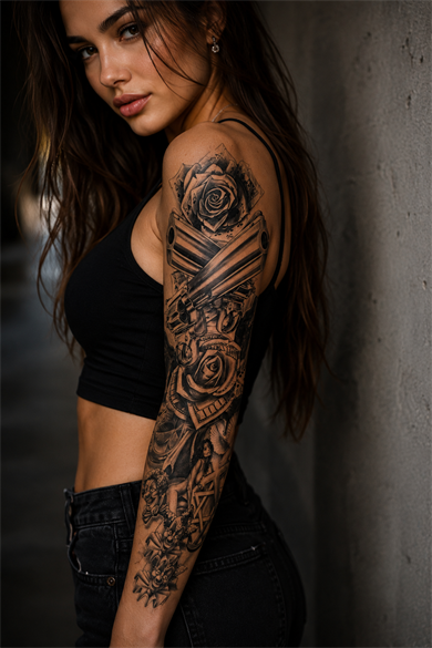 Gül Ve Tabanca Kol Geçici Dövme Tattoo
