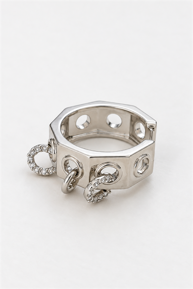 Gümüş Renk Taş Detaylı TX Ear Cuff (Tek)