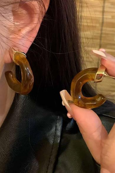 Kahve Renk 14K Altın Kaplama Küpe (Çift)