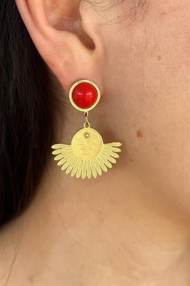 Altın Renk Taş Detaylı Çelik Küpe (Çift)