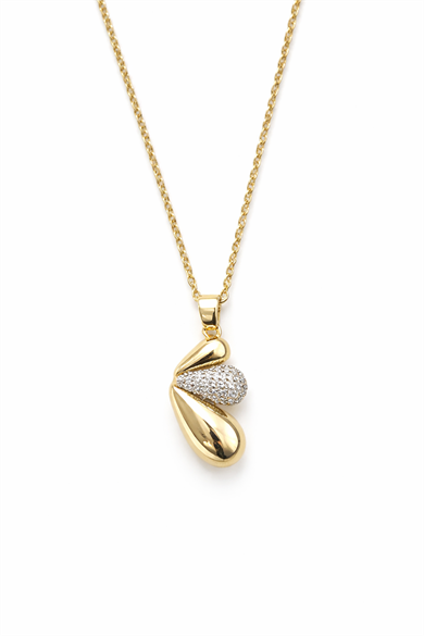 Altın Renk Taş Detaylı Çelik Kolye