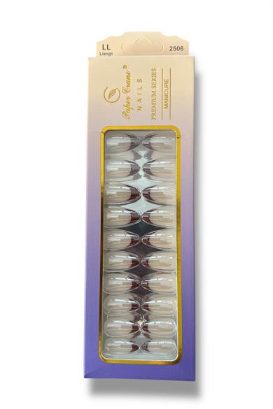 24lü Krem Ve Bordo Renk Jel Görünümlü Takma Tırnak (Yapıştırıcılı)