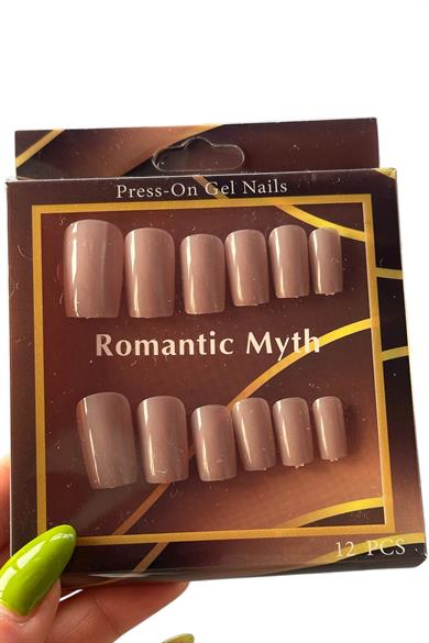 12li Gül Kurusu Renk Kedi Gözü Yansımal Takma Tırnak Set (Yapıştırıcılı)