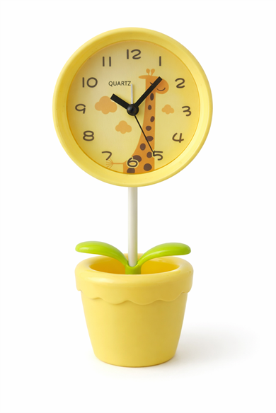 Sarı Renk Saksı Figürlü Alarmlı Masa Saati