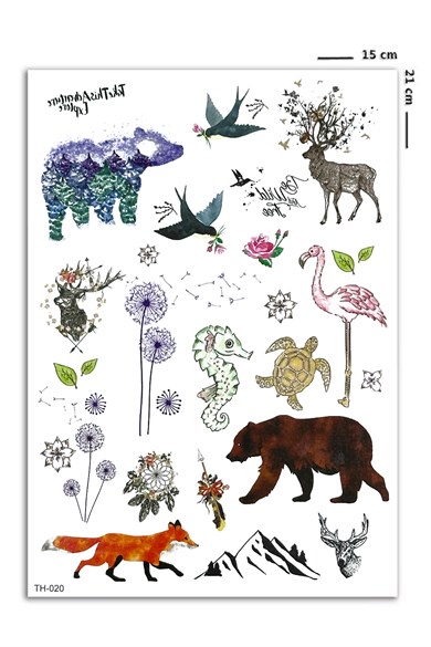 Karışık Minimal Animal Geçici Dövme Tattoo