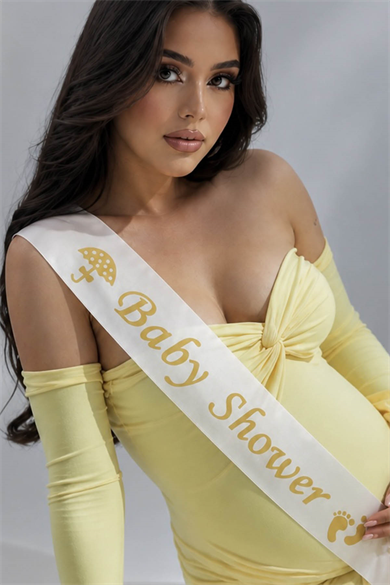 Beyaz Renk Baby Shower Yazılı Kuşak Kurdelesi 