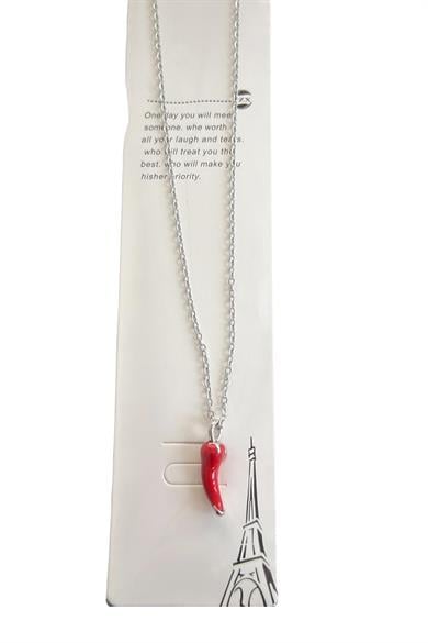 Gümüş Renk Biber Figürlü Çelik Şans Kolyesi