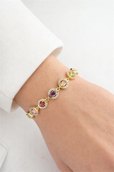 Altın Renk Taş Detaylı 14K Altın Kaplama CM Bileklik