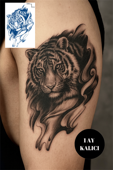 Kaplan Figürlü 12 Saat Sonra Kararan Geçici Orta Dövme Tattoo