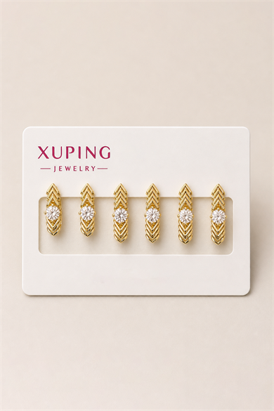 6lı Altın Renk Taş Detaylı Xuping Küpe Set (Çift)