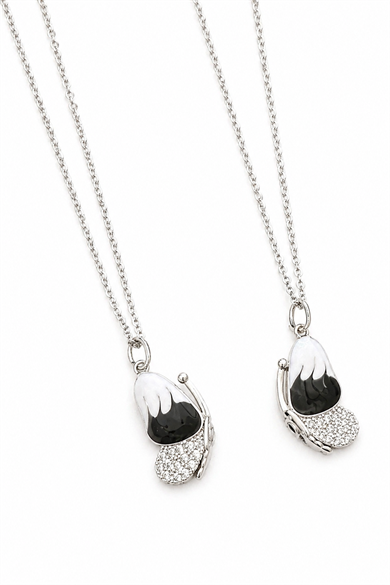 Gümüş Renk Kelebek Figürlü Taş Detaylı Mıknatıslı Çelik Arkadaşlık Kolyesi