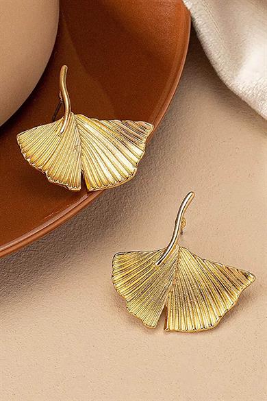 Altın Renk Yaprak Figürlü Çelik Küpe (Çift)