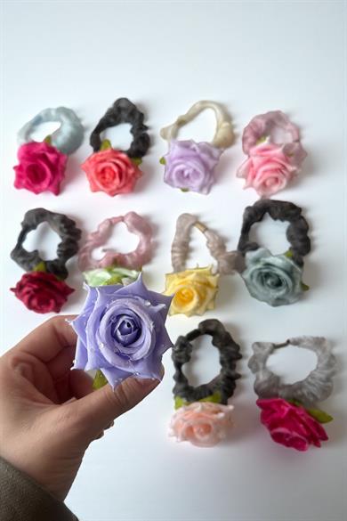 12li Karışık Renk Gül Figürlü Lastik Toka Set