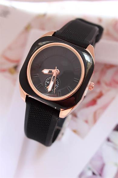Siyah Renk Silikon Kordonlu Kadın Saat