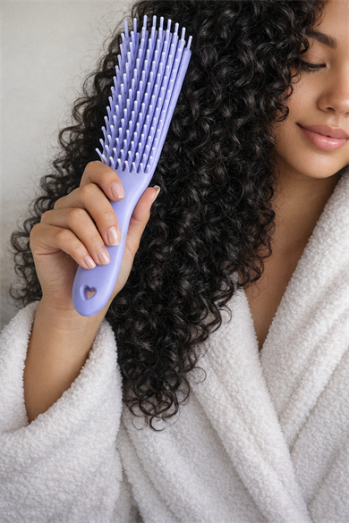 Lila Renk Kıvırcık Saçlar İçin Dolaşmayı Önleyen Tarak