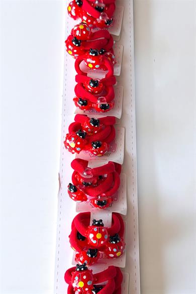 10lu Kırmızı Renk Uğur Böceği Figürlü Lastik Toka Set 