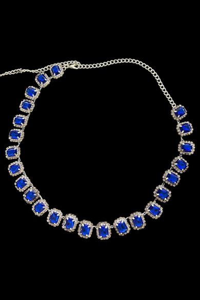 Gümüş Renk Mavi Taş Detaylı Tasarım Abiye Kolye