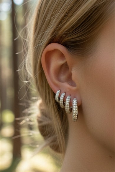 Gümüş Renk 6lı Taş Detaylı TX 14K Altın Kaplama Küpe Set