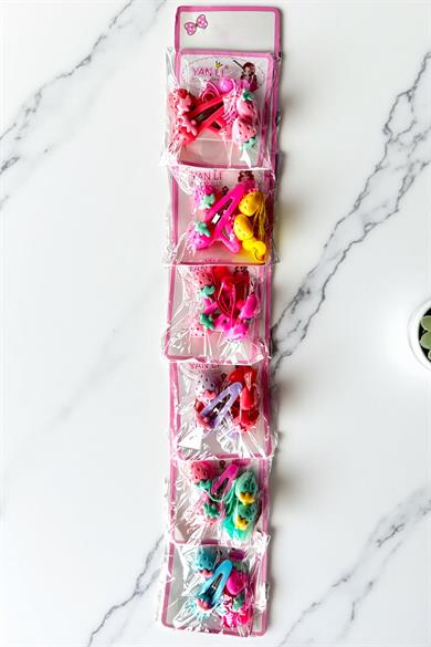 6lı Karışık Renk Çilek Figürlü Lastik Toka Ve Yan Toka Set 