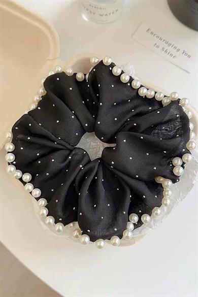 Siyah Renk İnci Ve Taş Detaylı Simit Toka