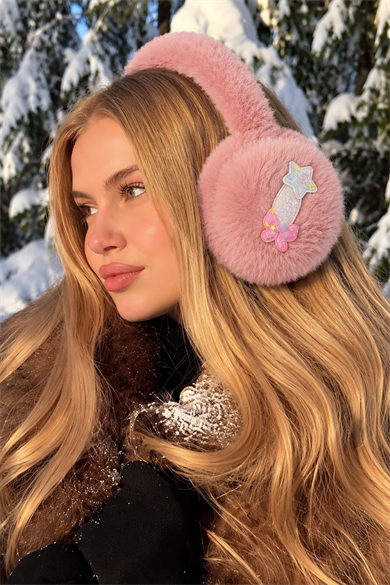 Pembe Renk Yıldız Ve Kelebek Figürlü Peluş Kulaklık