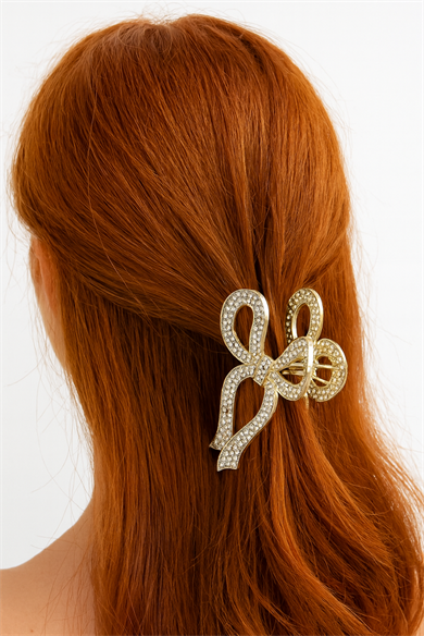 Altın Renk Taş Detaylı Kurdele Metal Mandal Toka