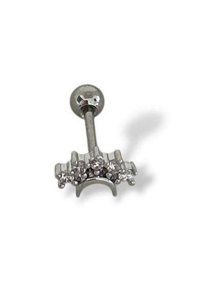 Gümüş Renk Taş Detaylı Çelik Tragus/Kıkırdak Küpe/Piercing (Tek)