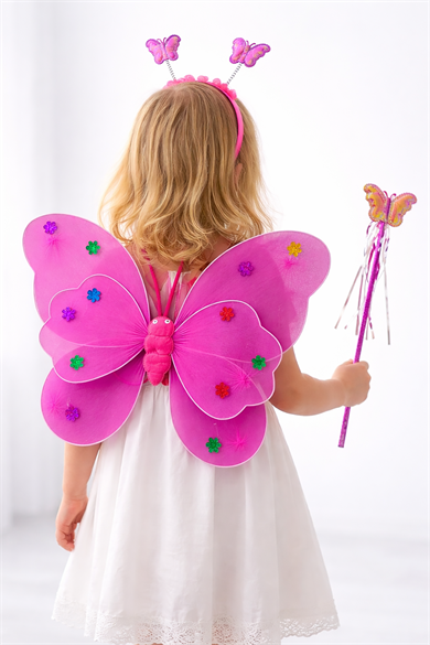 Fuşya Renk Kanat /Asa /Taç Set